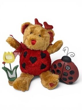 3 piece lot ladybug lovers plush tea light flower